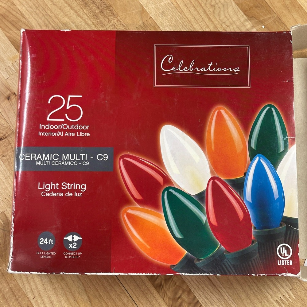 Celebrations 25 C9 Ceramic Multi Color Light String Indoor Outdoor 24ft 96802